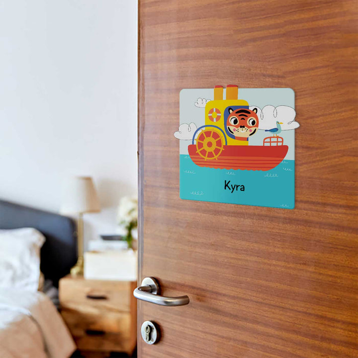 Personalized Lets Travel Theme Acrylic Kids Name Plate - Mounted on Door with Name Personalization