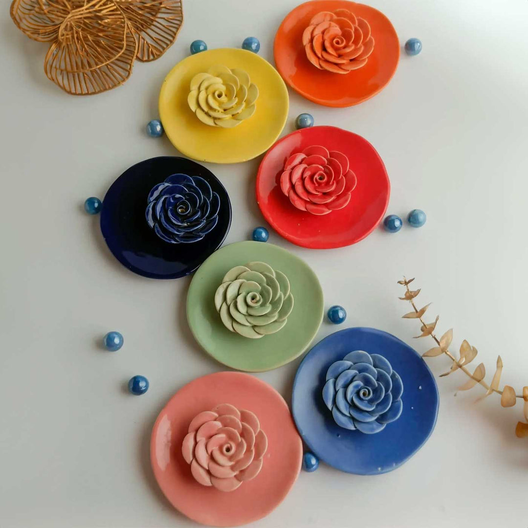 Handmade Floret Design Ceramic Incense Stick Holder