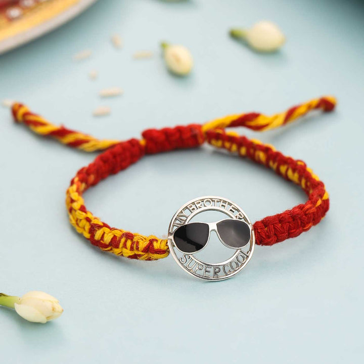 Handmade Super Cool Design Silver Rakhi For Brother - Front View