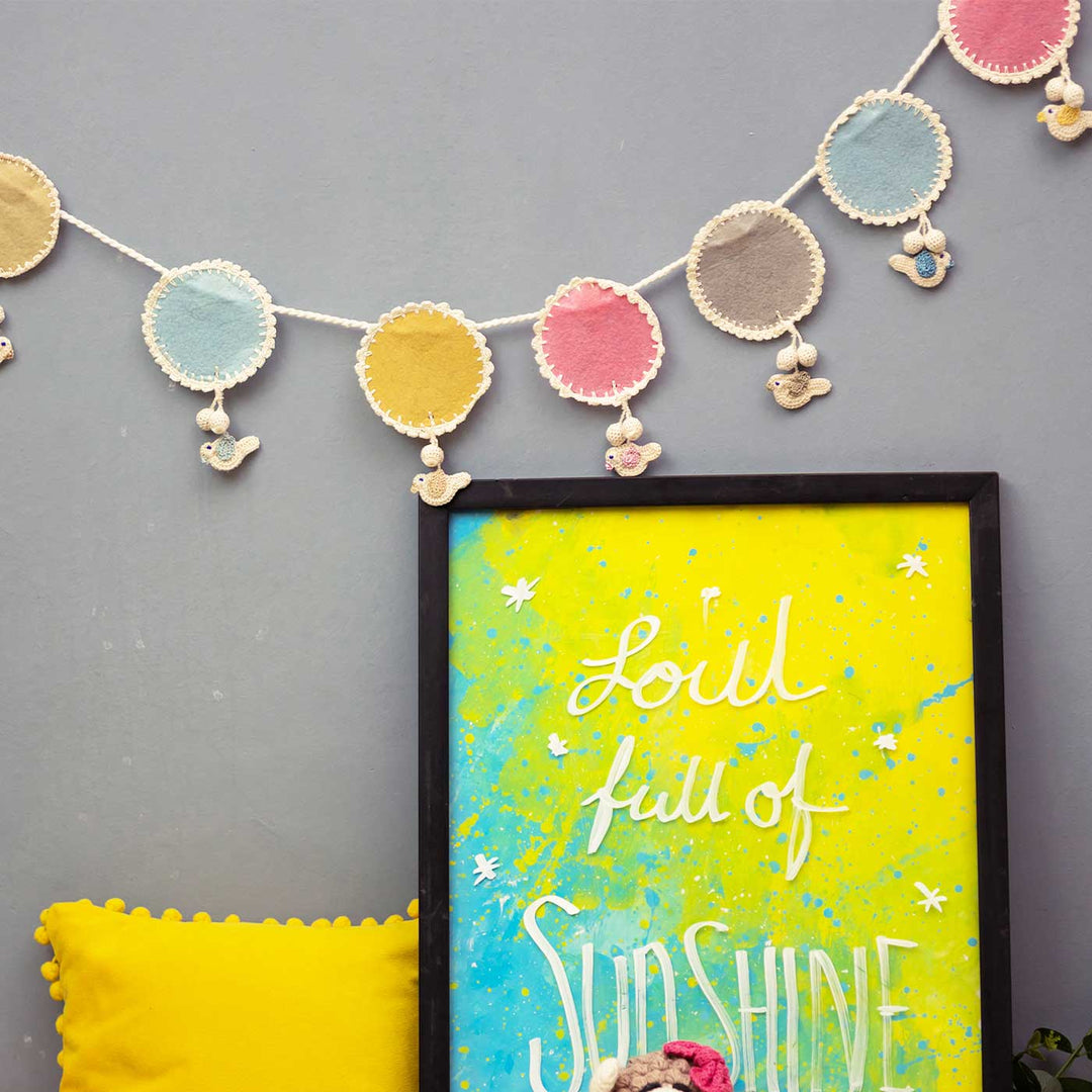 Handmade Crochet Bird Themed Felt Bunting - Framed Wall Art Display