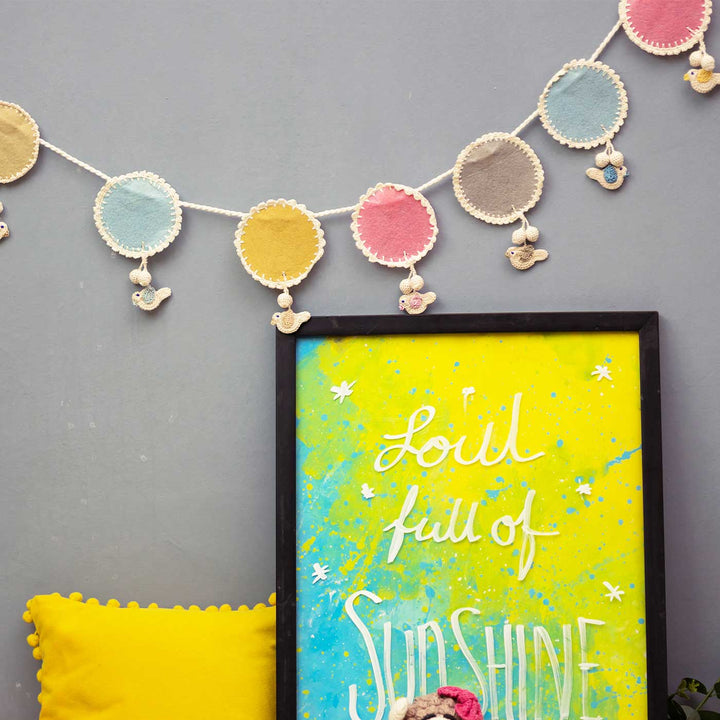 Handmade Crochet Bird Themed Felt Bunting - Framed Wall Art Display
