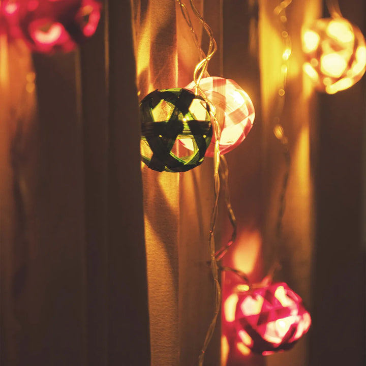 Multicoloured Star Full Moon Eco-Friendly Handmade Woven Bamboo Fairy Light | 3 meters