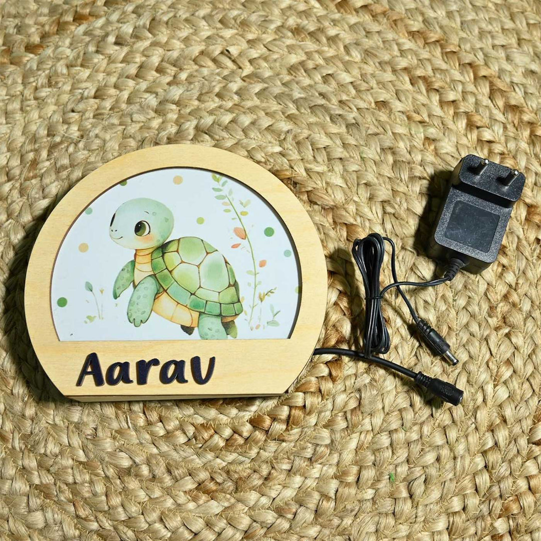 Personalized Turtle Theme Wooden Table Lamp For Kids With 3D Letters