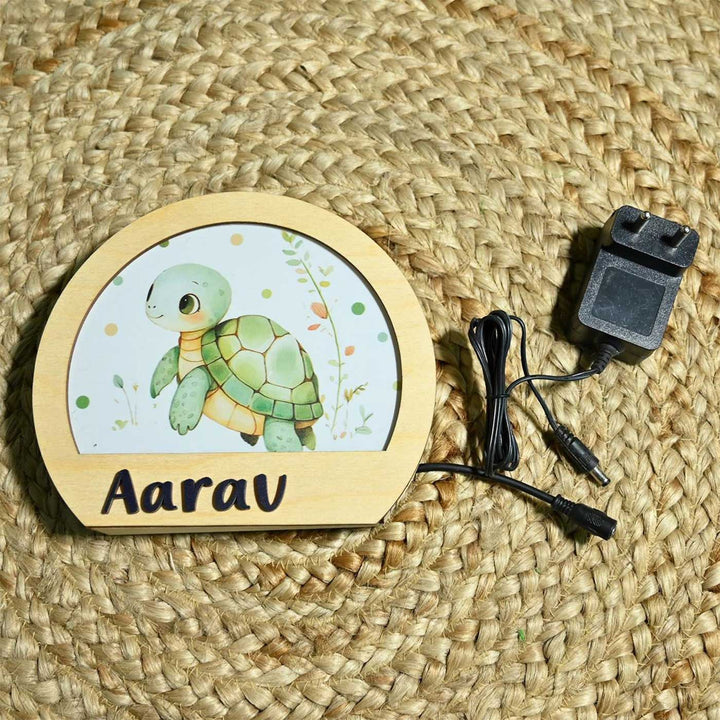 Personalized Turtle Theme Wooden Table Lamp For Kids With 3D Letters