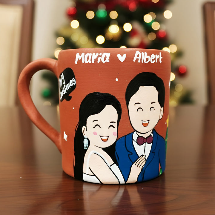 Photo Personalized Hand-Painted Couple Illustration Christmas Theme Terracotta Mug