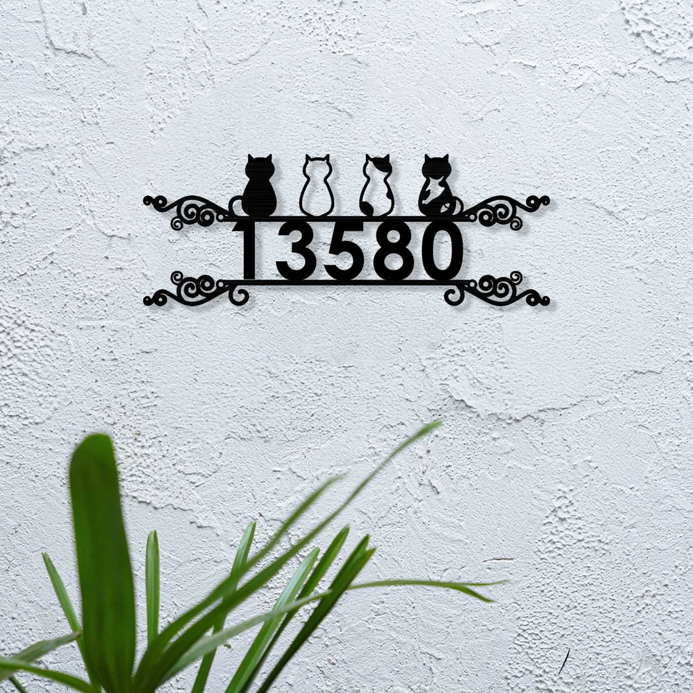 Personalized Laser Cut Cats Theme Steel Name Plate - Mounted on Outdoor Wall