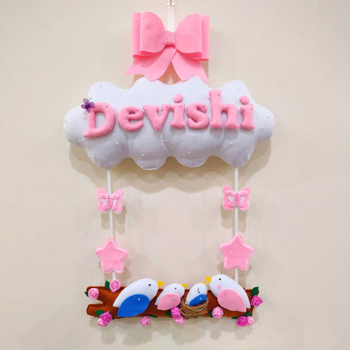 Personalized Handmade Bird Family Theme Felt Kids Name Plate