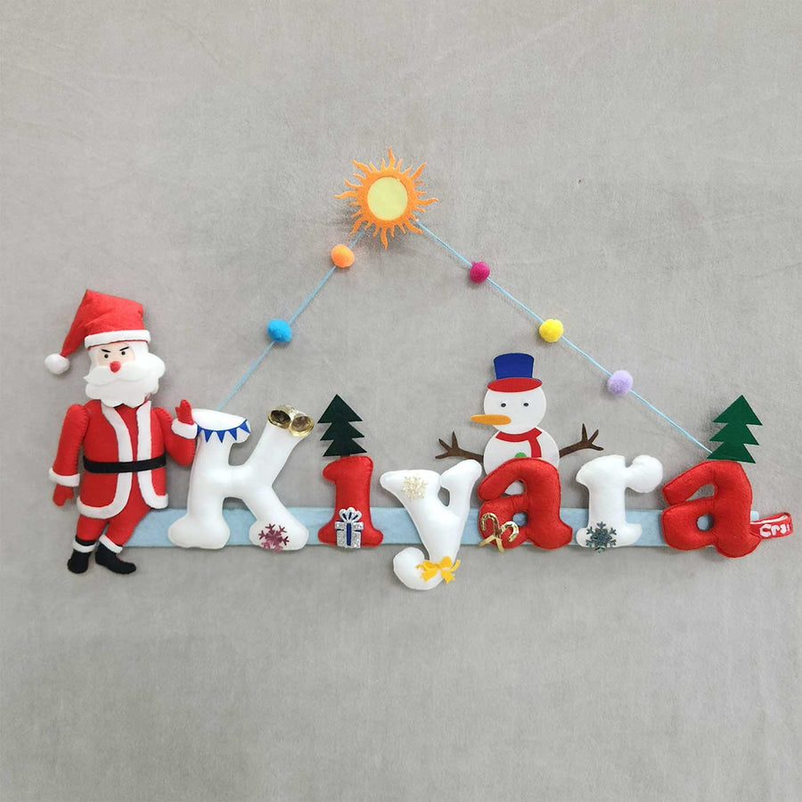 Personalized Santa Claus Theme Felt Kids Name Plate - Name Personalization Example Hanging Display
