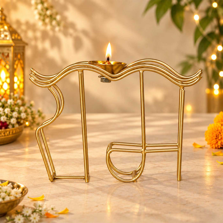 Handmade Ram Gold Akhand Iron & Brass Oil Lamp / Diya For Pooja Decor