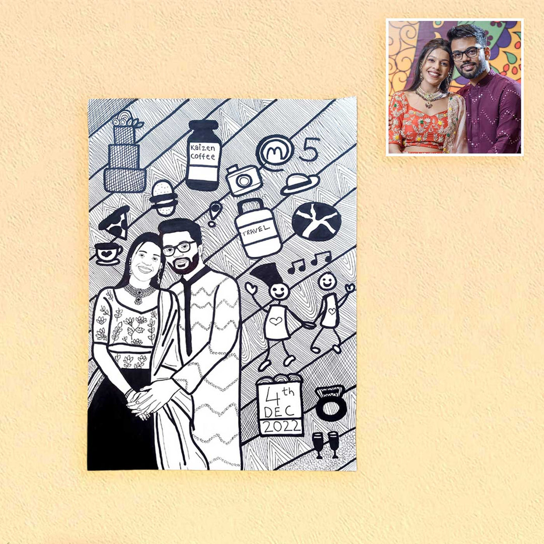 Photo Personalized Doodle Art Couples Black & White Decorative Plaque