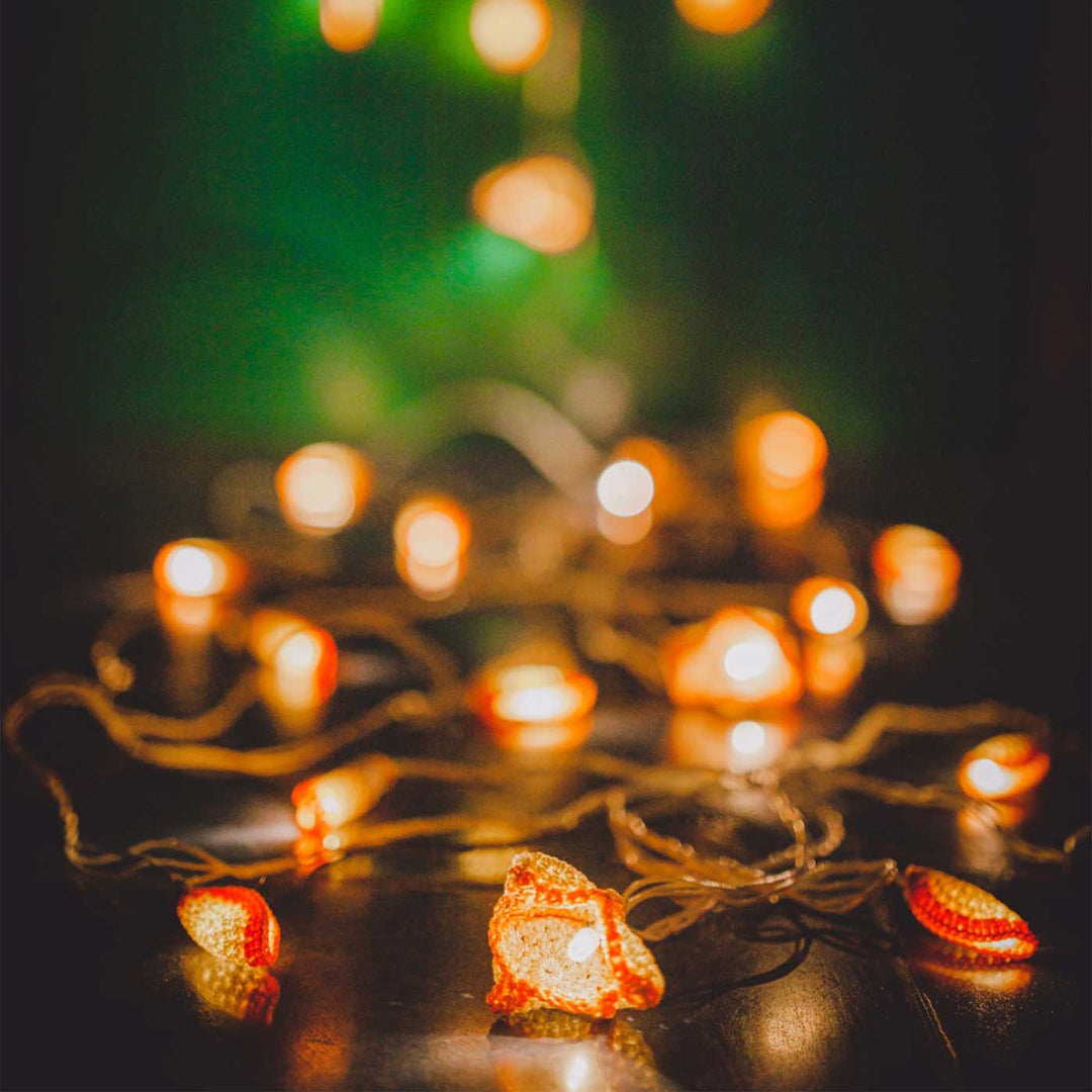 10.5m, 27 Bulbs | Handmade Crochet Orange Lily Bougainvillea LED Fairy Light