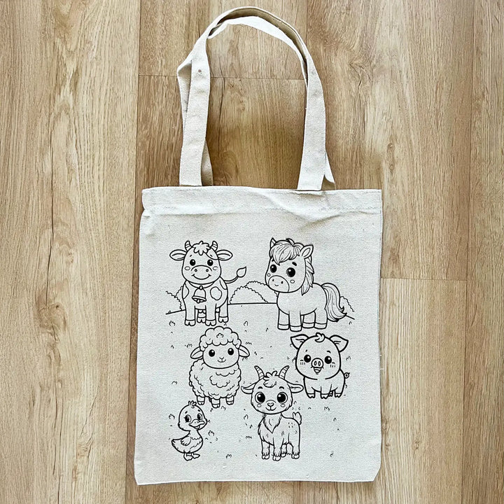 DIY Colour It Yourself Farm Animals Cotton Kids Tote Bag