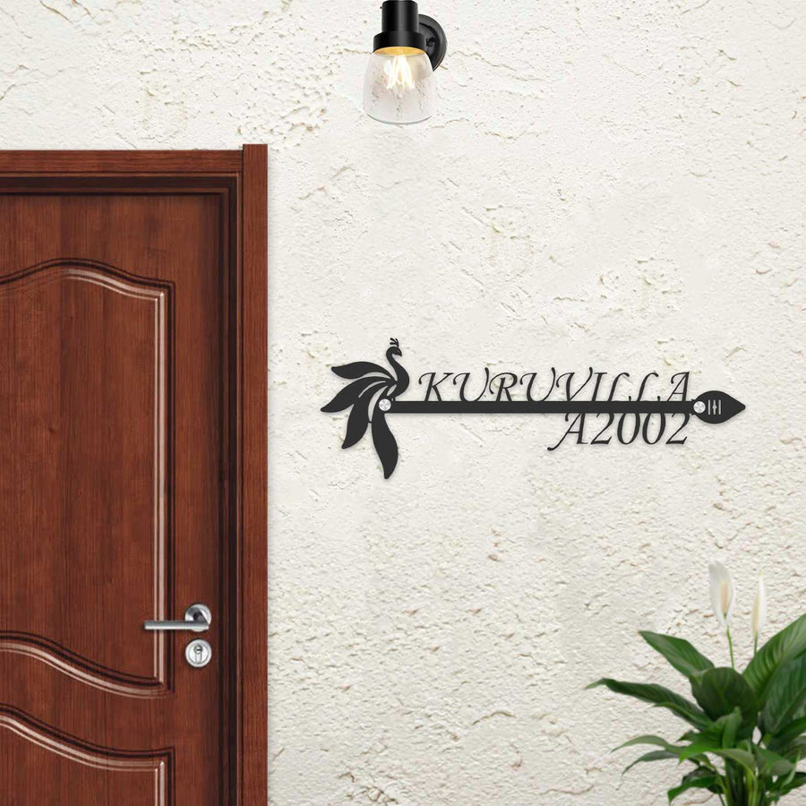 Personalized Peacock With Vel Laser Cut Metal Name Plate - Mounted on Exterior Wall Near Door