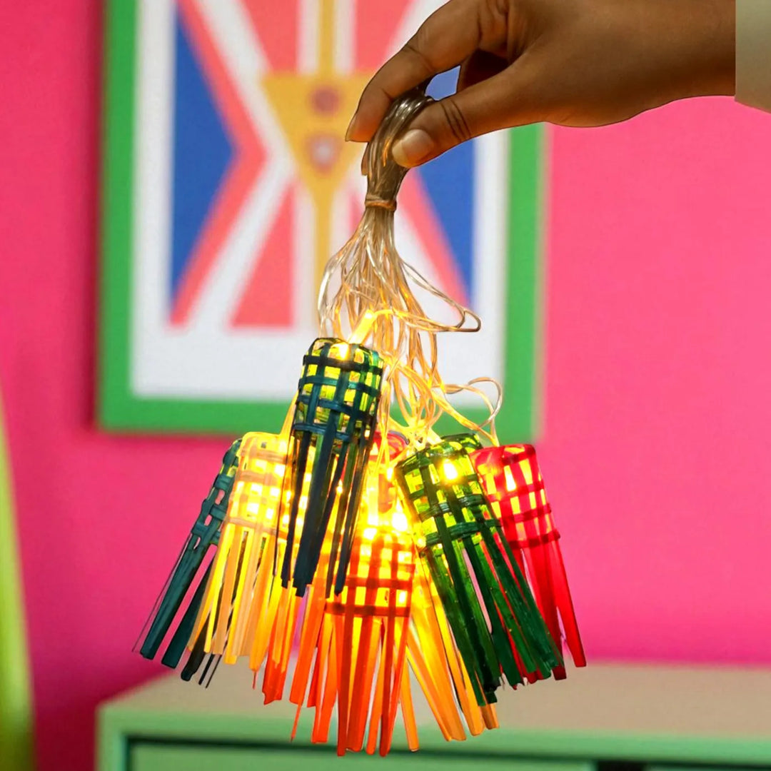 Multicoloured Frill Eco-Friendly Handmade Woven Bamboo Fairy Light | 3 meters