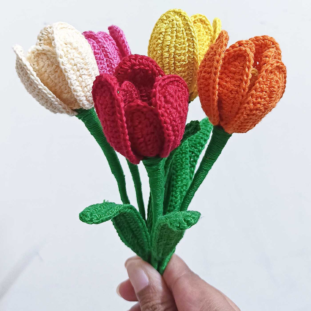Handmade Crochet Colourful Tulips Cotton Flower Bouquet