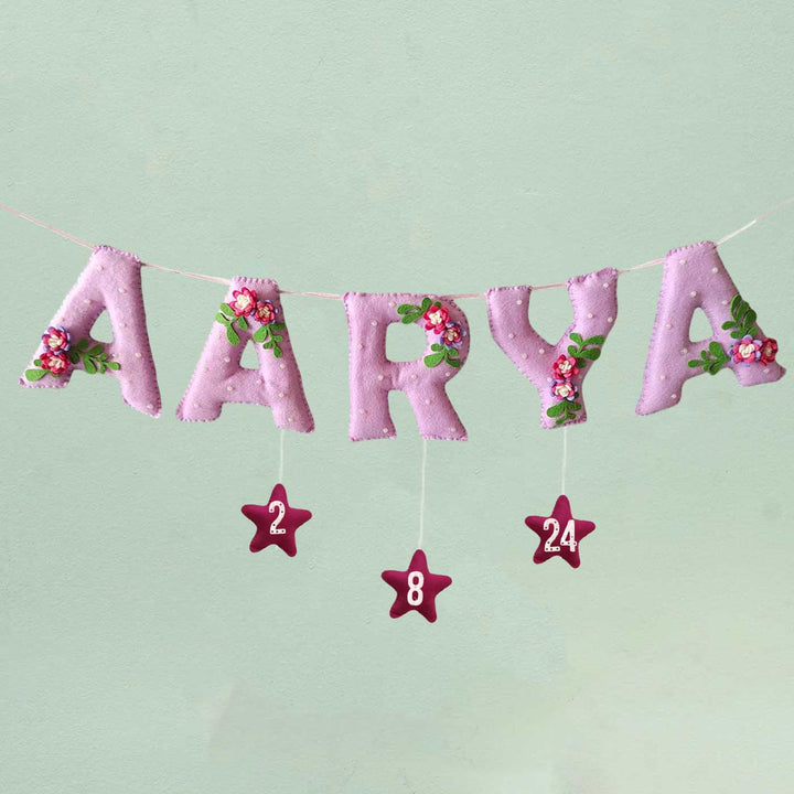 Personalized Handmade Flower And Pearl Embellished Felt Bunting - Name Banner Hanging Display