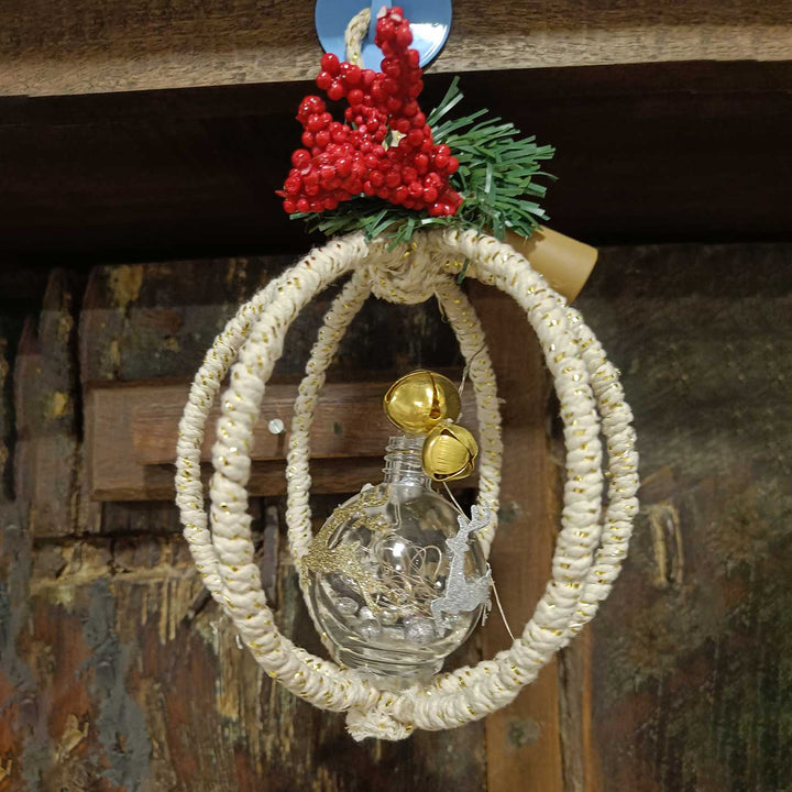 Handmade Round Led Light Jar Macrame Hanging For Christmas Wall Decoration