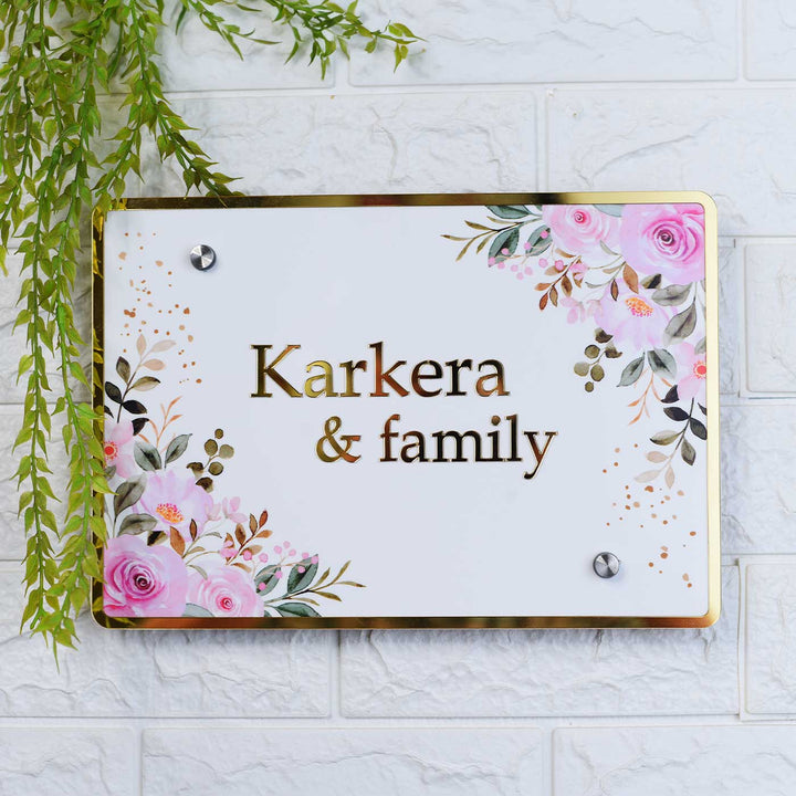 Elegant Rose Floral Personalized Rectangle Acrylic Name Plate For Home