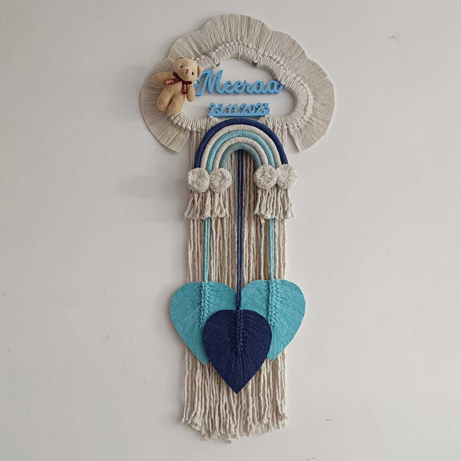 Personalized Macrame Kids Teddy Name Plate - Hanging Wall Decoration Front View