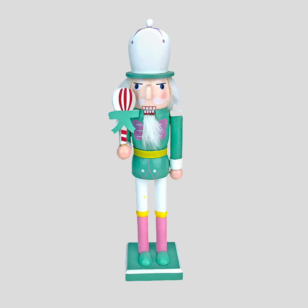 Pastel Green Baloon Nutcracker Self-Standing Wooden Decor For Christmas Table Decoration