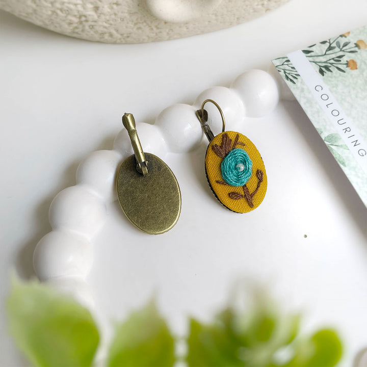 Hand Embroidered Wild Ochre Bronze Tone Earrings