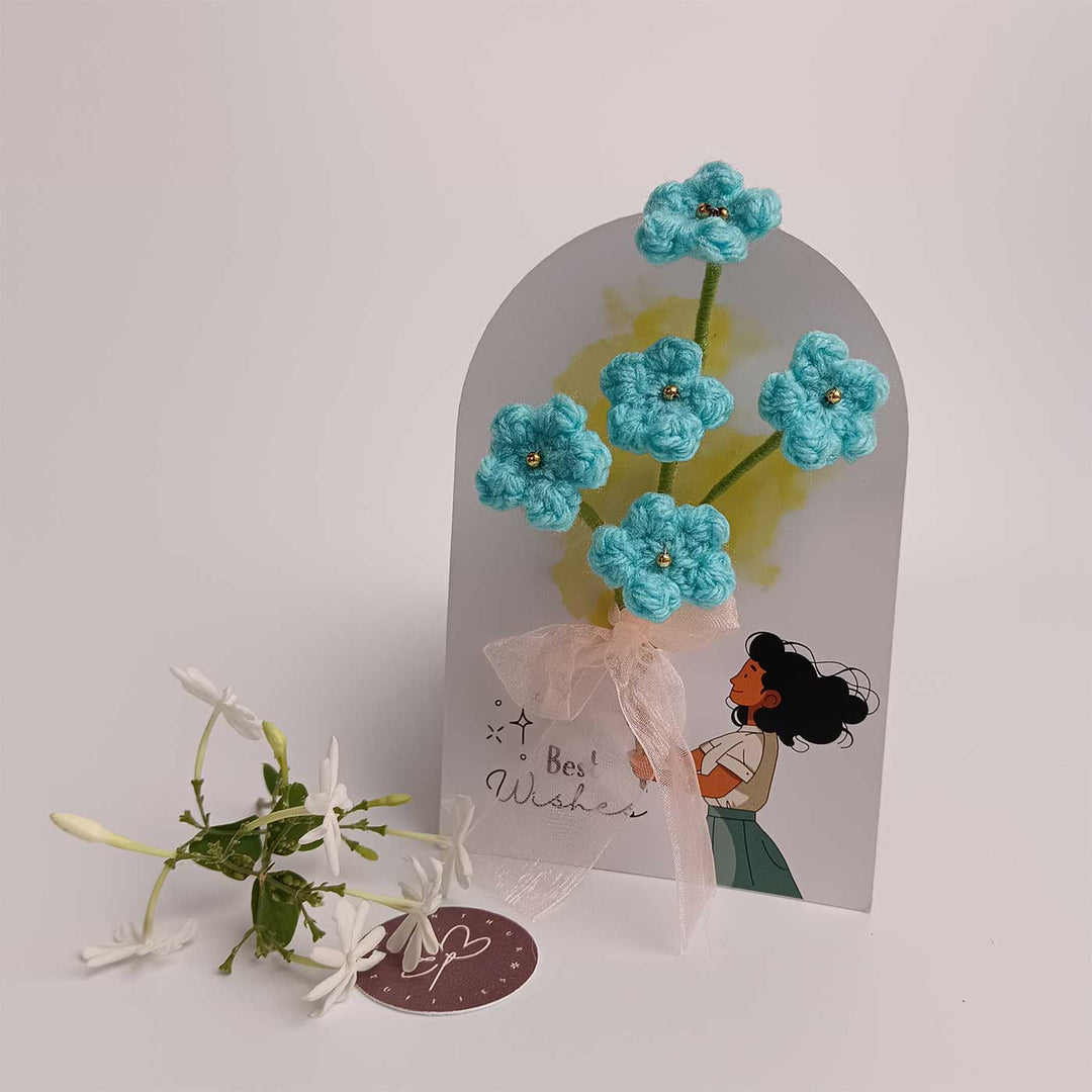 Handmade Crochet 3D Blue Floral Greeting Card