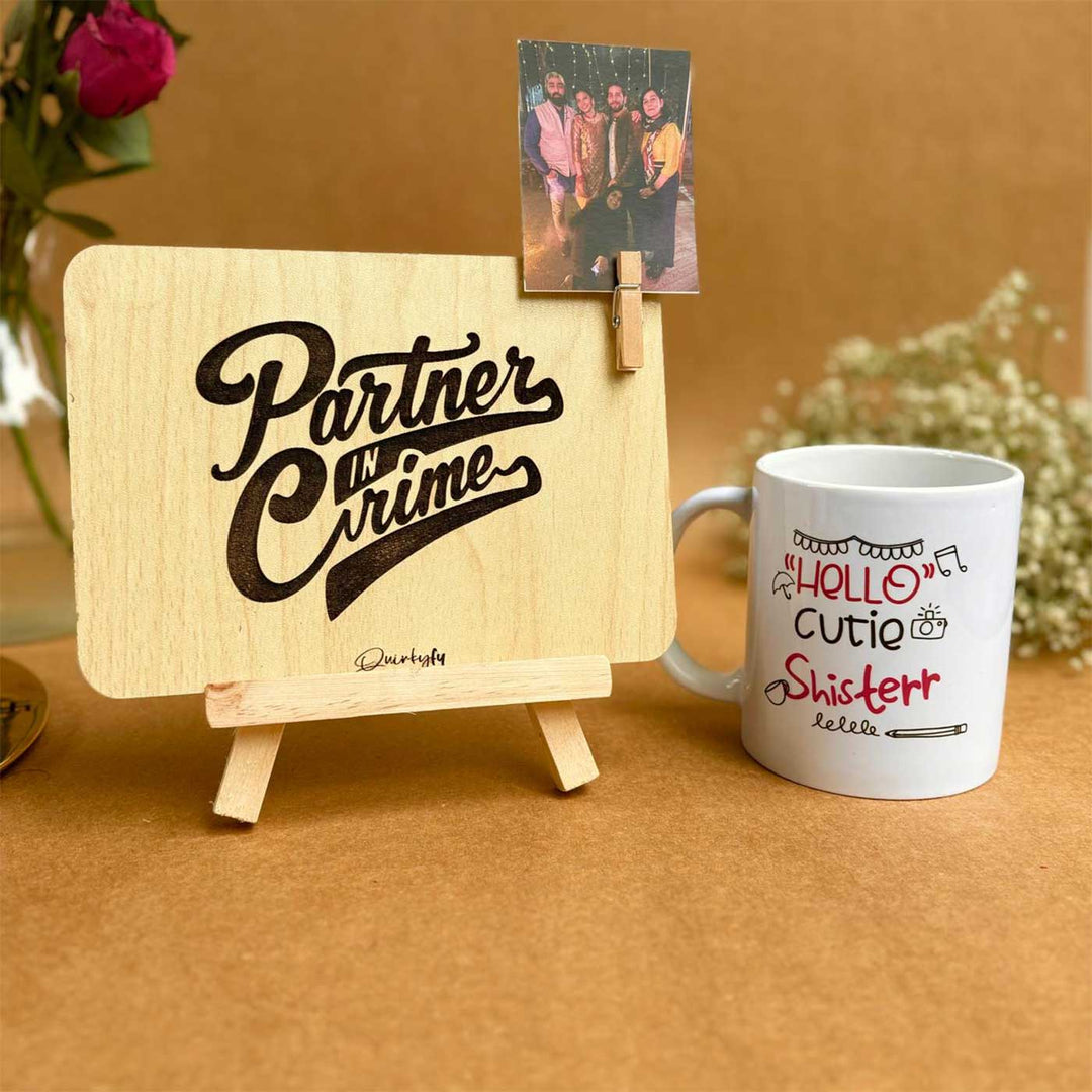Photo Personalized Printed Cute Gift Hamper For Sisters | Includes 1 Plaque & 1 Mug