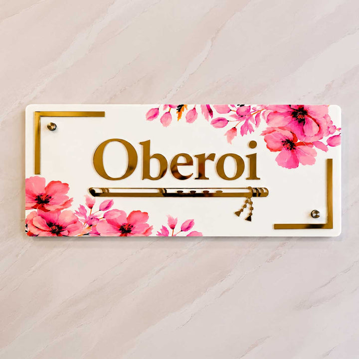 Classic Flute And Blossom Personalized Rectangle Acrylic Name Plate For Home