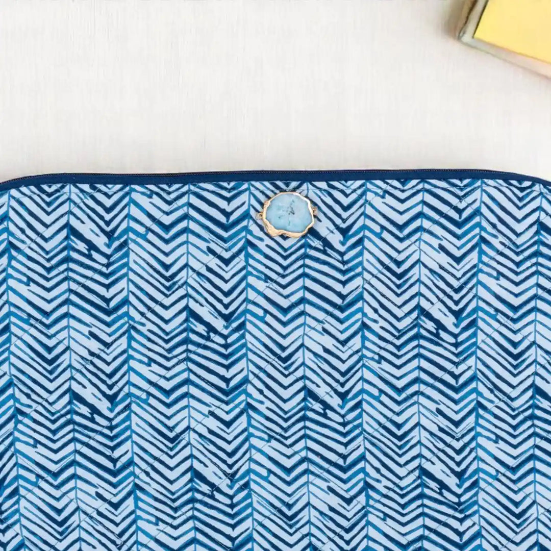 Blue Zebra Cotton Stylish & Ecofriendly Laptop Sleeve With Agate Accent | 14 x 11 inch