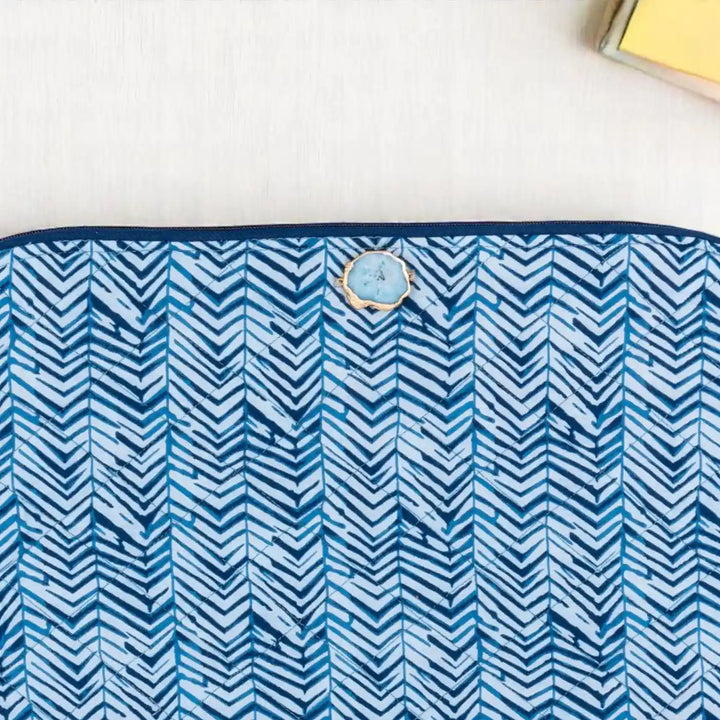 Blue Zebra Cotton Stylish & Ecofriendly Laptop Sleeve With Agate Accent | 14 x 11 inch