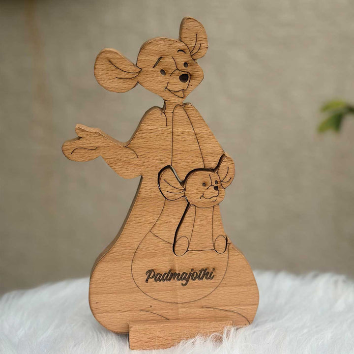 Personalized Kangaroo Mom & Baby Wooden Figurine