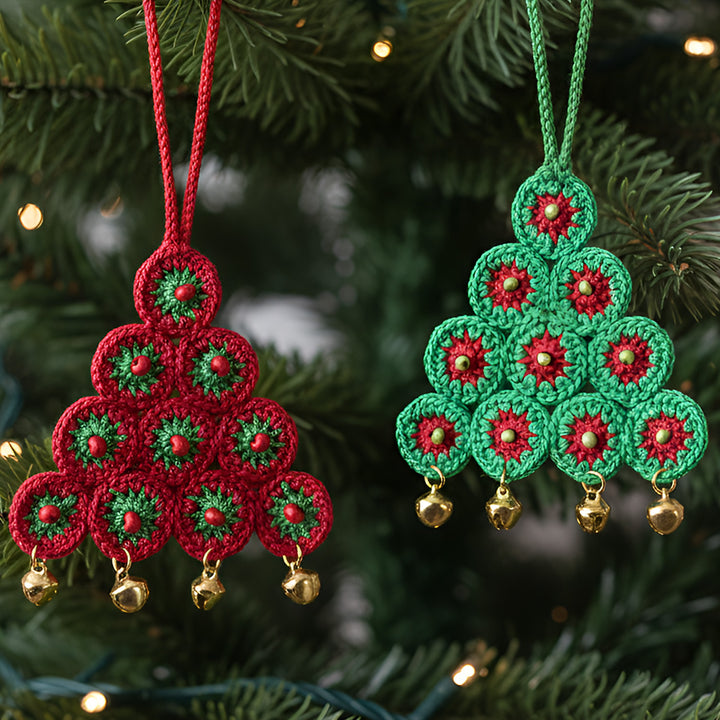 2 Pc | Handmade Red & Green Tree Ornaments For Christmas Decoration