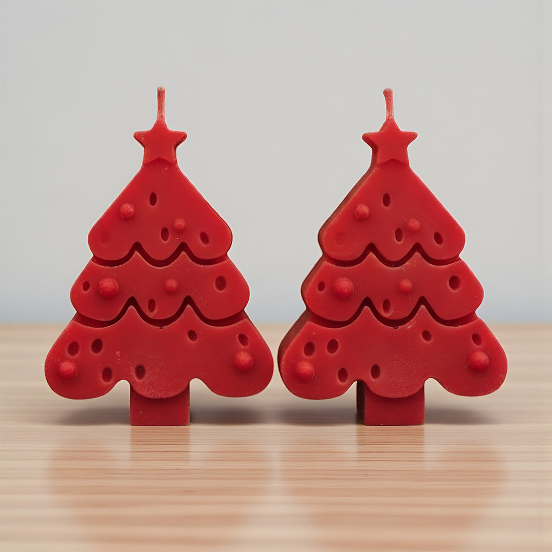 2 Pc | Handmade Scalloped Christmas Tree Soy Wax Candles