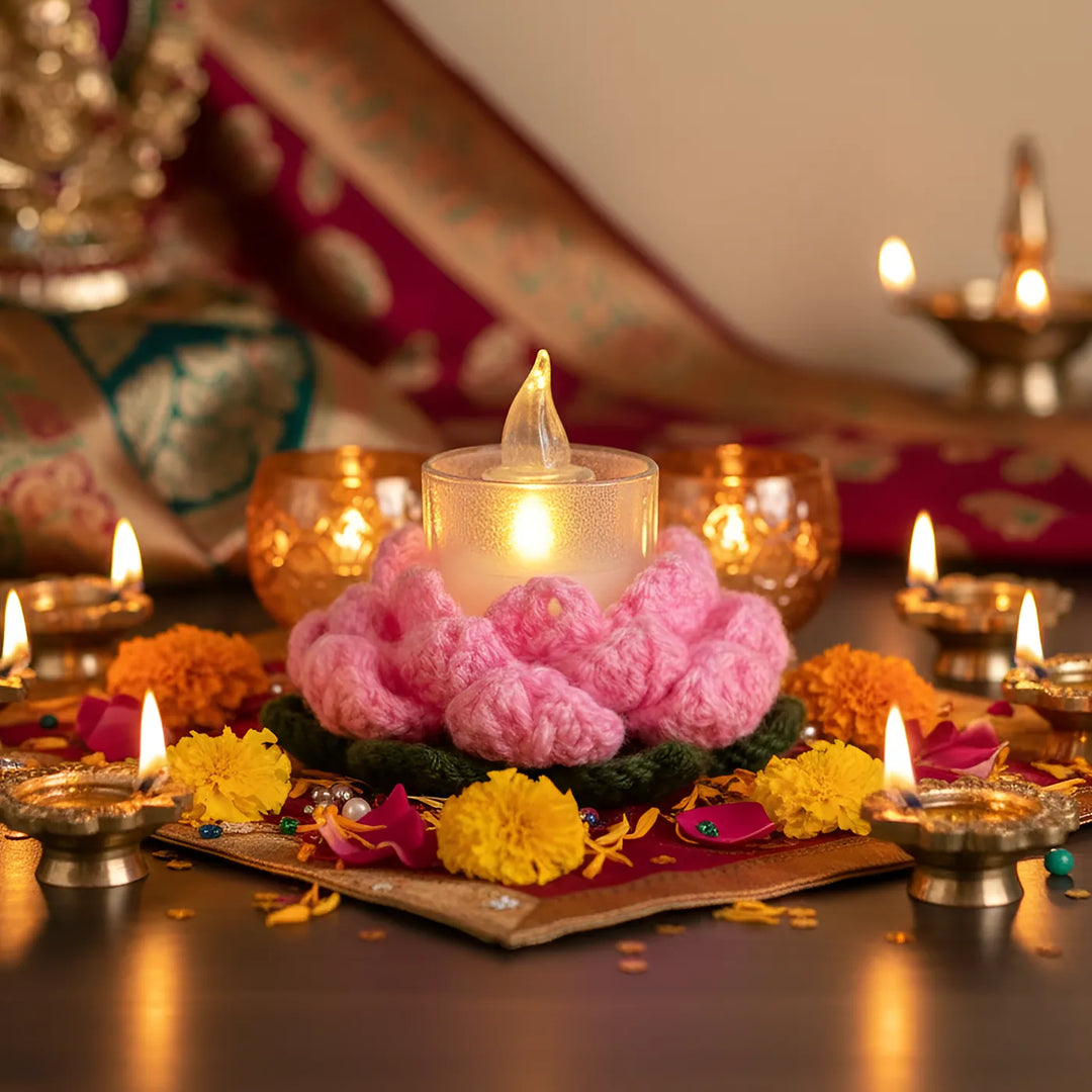 Handmade Crochet Lotus Tealight Holders | Set Of 2