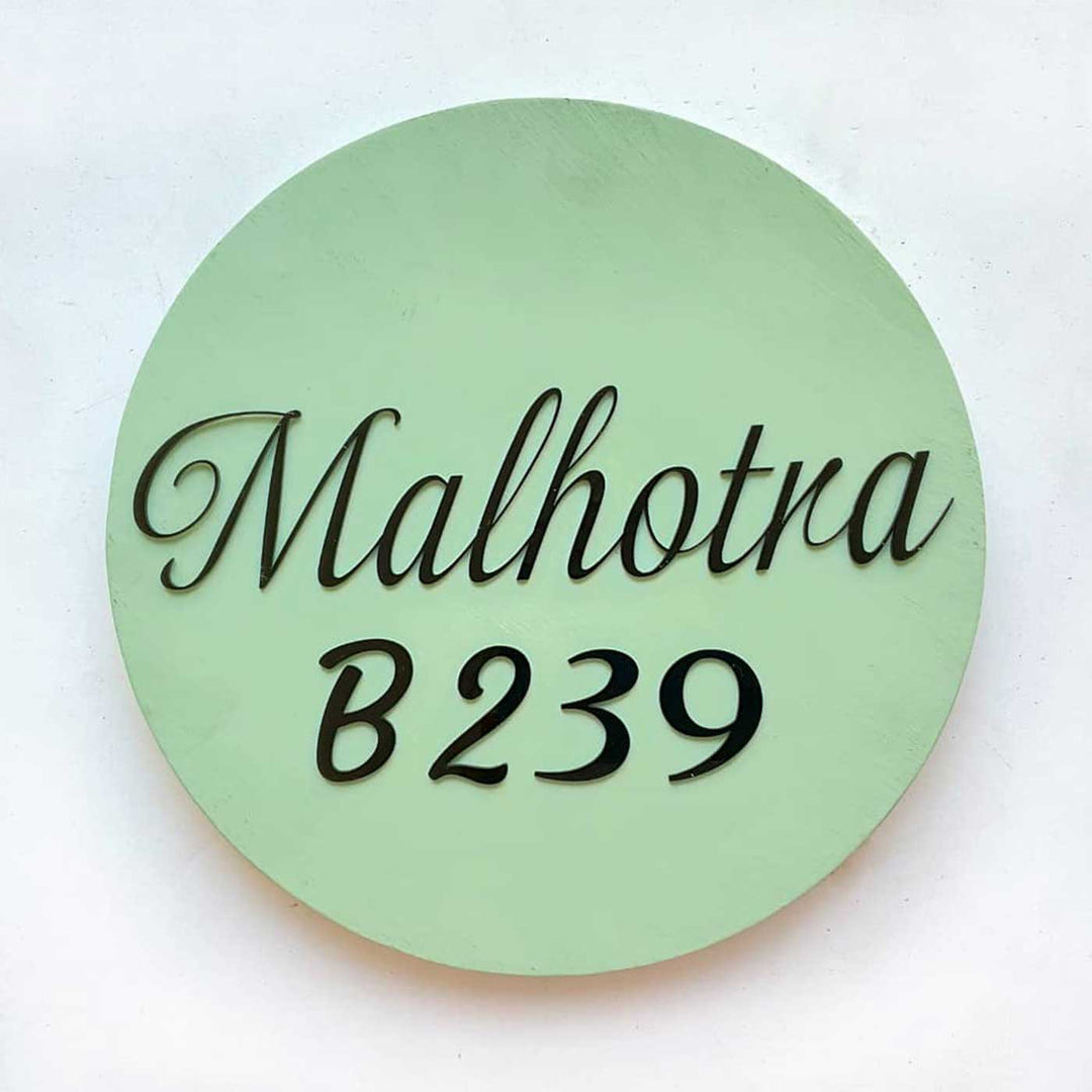 Personalized Minimal Sage Green Mdf Wood Name Plate - Front View with Name Personalization