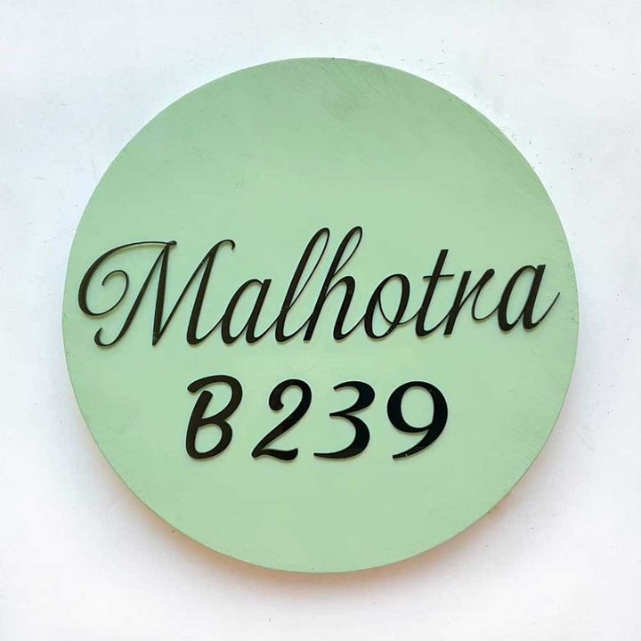 Personalized Minimal Sage Green Mdf Wood Name Plate - Front View with Name Personalization