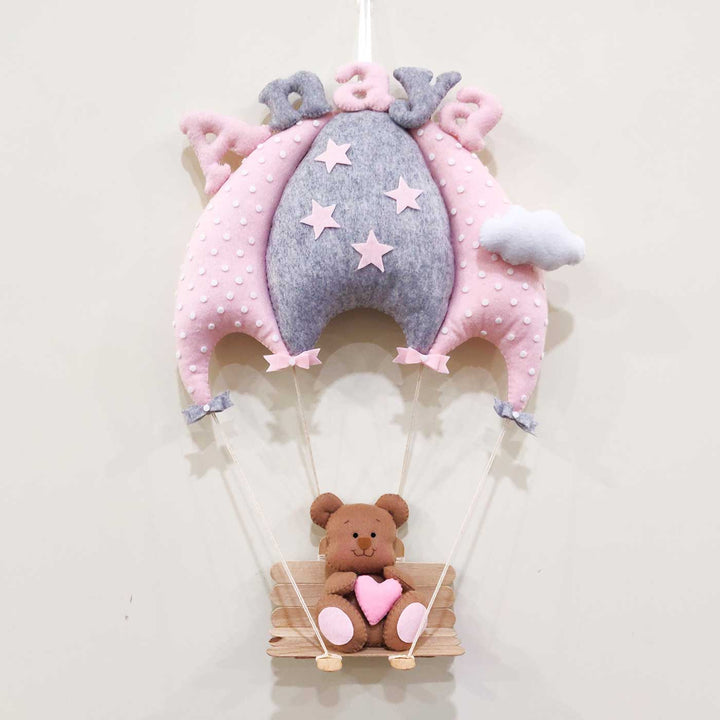 Personalized Handmade Teddy With Parachute Theme Felt Kids Name Plate