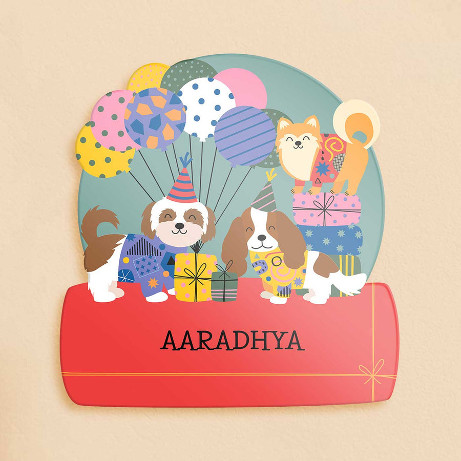 Personalized Paw Party Theme Acrylic Kids Name Plate - Name Personalization Example Front View