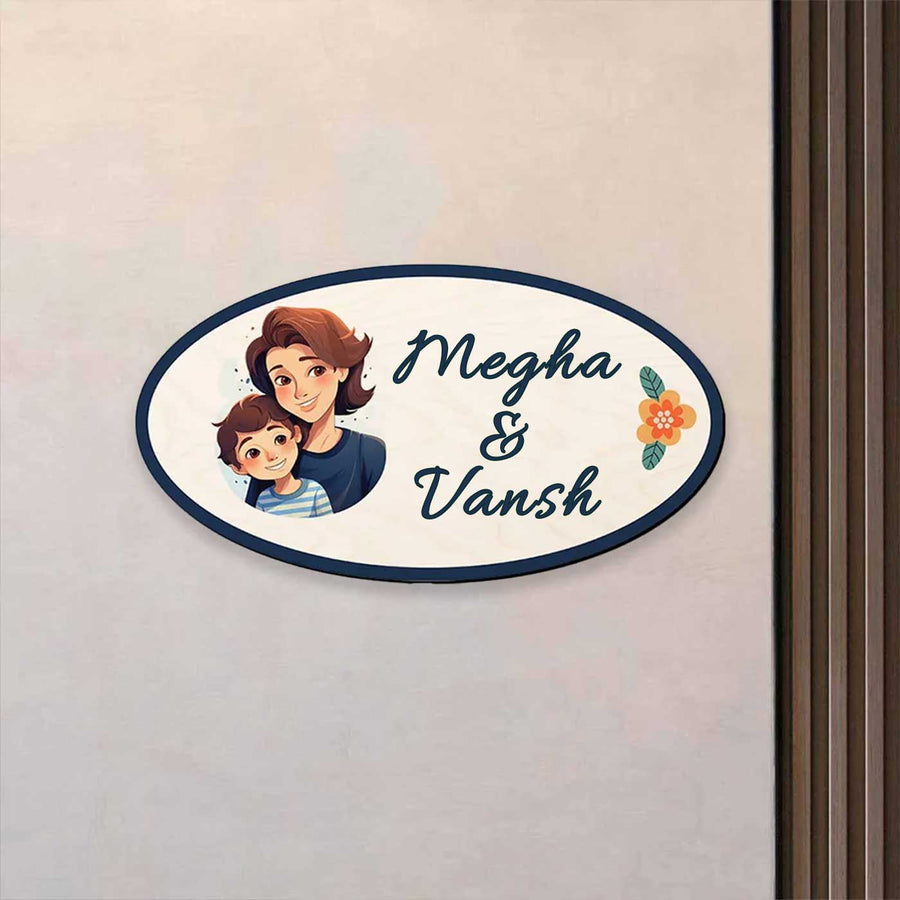 Personalized Mom And Kid Mdf Wood Name Plate - Mounted on Wall with Personalized Design