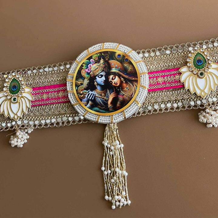 40 In | Handmade Mirror Work Radha Krishna Design Jute Toran