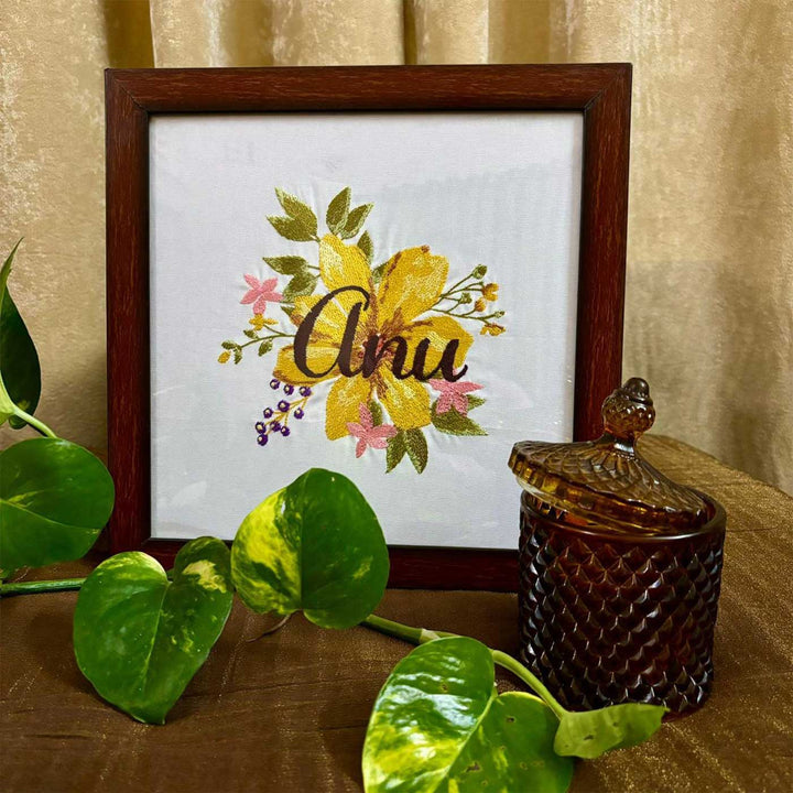 Personalized Embroidered Yellow Floral MDF Wood Decorative Plaque