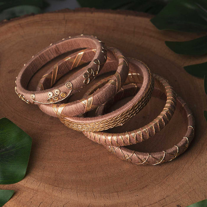 Light Brown Handcrafted Gotta Patti & Sequins Bangles | Set of 5