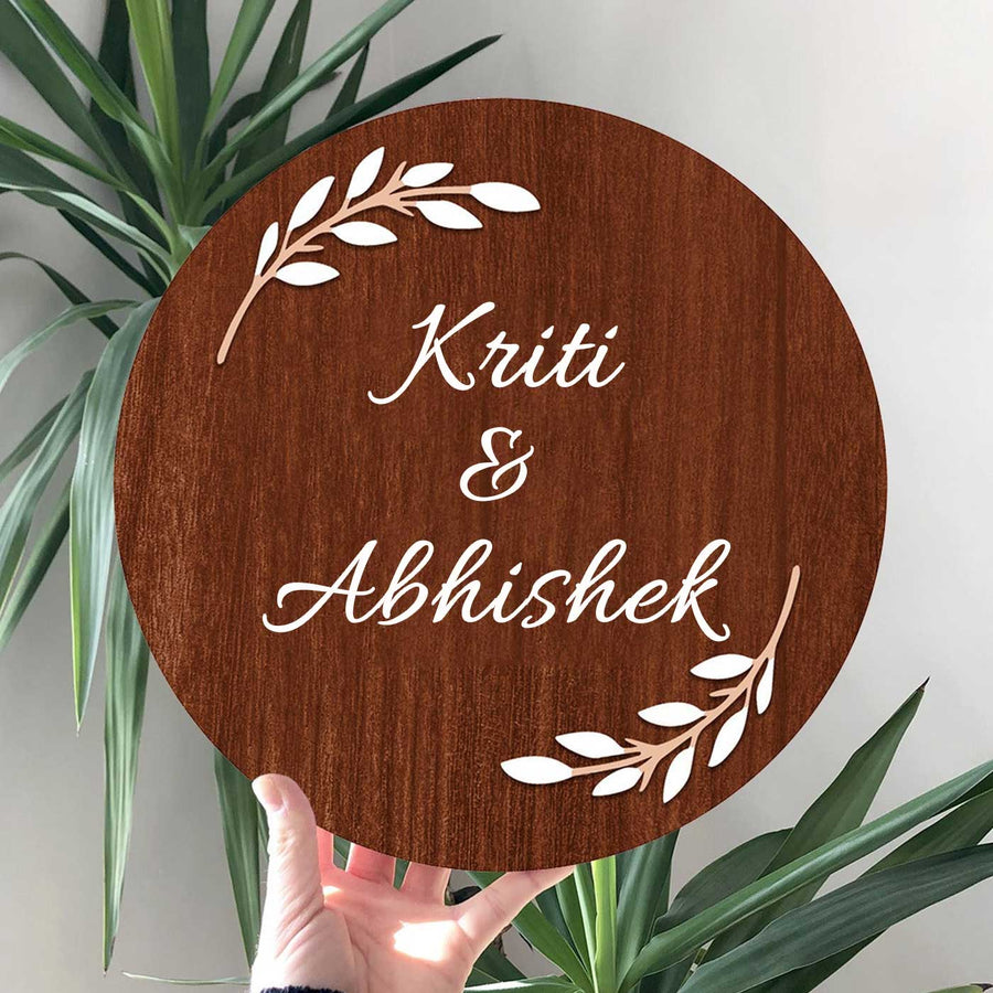 Minimalist 3D Printed Wooden Nameplate For Couples - Name Personalization Example Front View