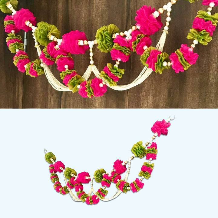 40 / 44 In | Handmade Pink And Green Tissue Flower Toran