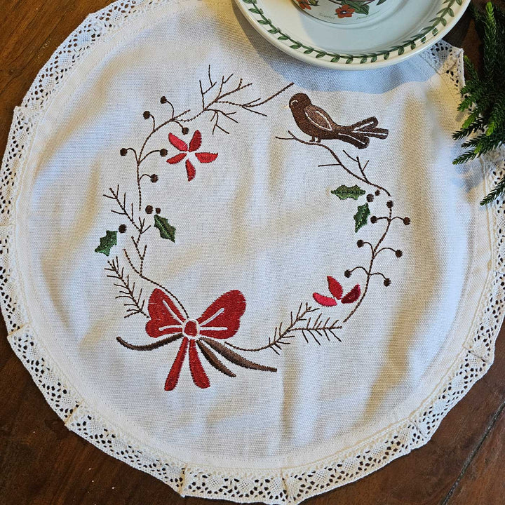 Handmade Cotton Embroidered Bird Design Table Mat