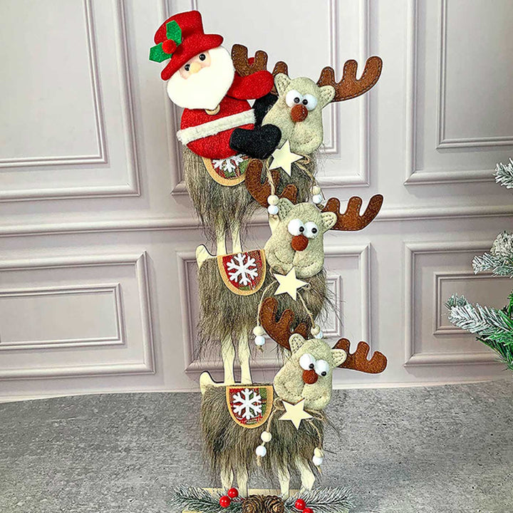3-Tier Mdf Stacked Reindeer & Santa Mdf Wood Decor For Christmas Table Decoration