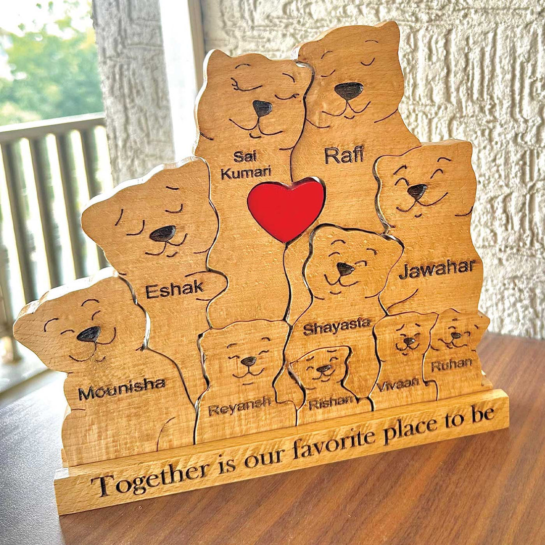 Personalized Bear Family Of 10 Wooden Figurine