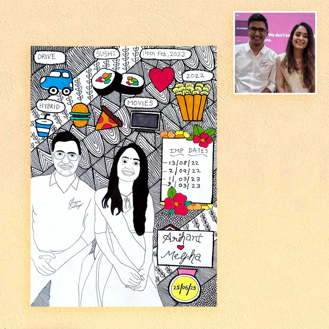 Photo Personalized Doodle Art Couples Multicolour Decorative Plaque