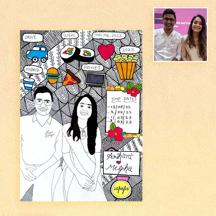 Photo Personalized Doodle Art Couples Multicolour Decorative Plaque