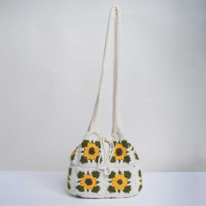 Handmade Crochet Sunflower Design Cotton Handbag